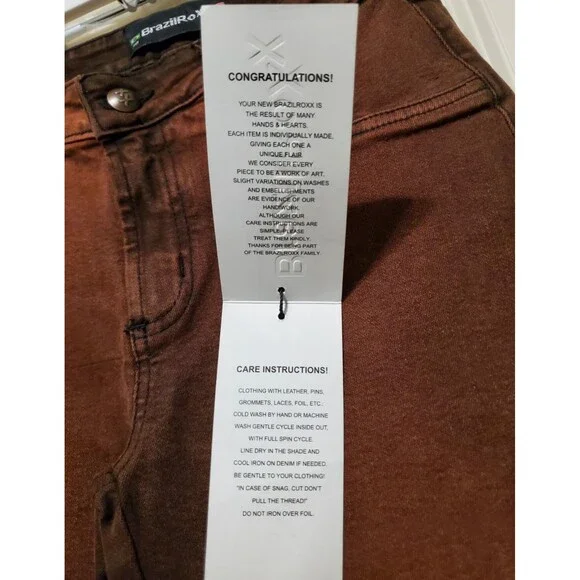 BrazilRoxx Embellished Embroidered Jeans BR 38/US 2 Brown Orange - NEW With Tags
